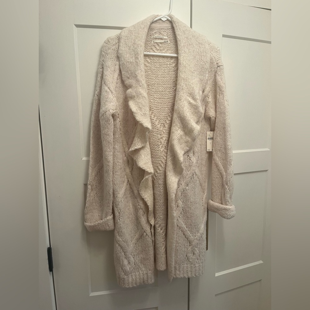 Ivory Ruffle Knit Long Cardigan
